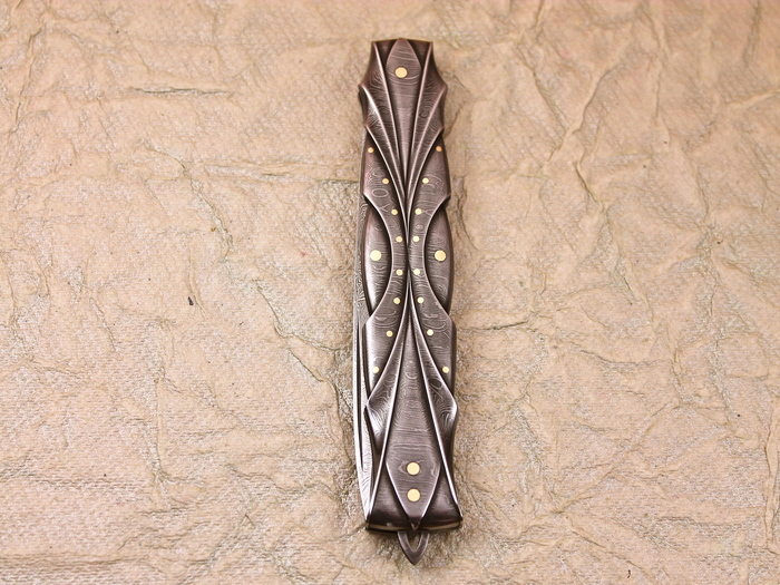 Custom Folding-Inter-Frame, Tail Lock, Damascus Steel by Maker, Damascus Steel by Maker Knife made by Robert Weinstock