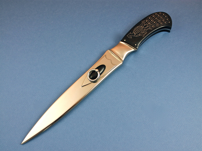 Custom Fixed Blade, N/A, ATS-34 Stainless Steel, Ebony With Silver wire Peacock Inlay Knife made by Jim Ence