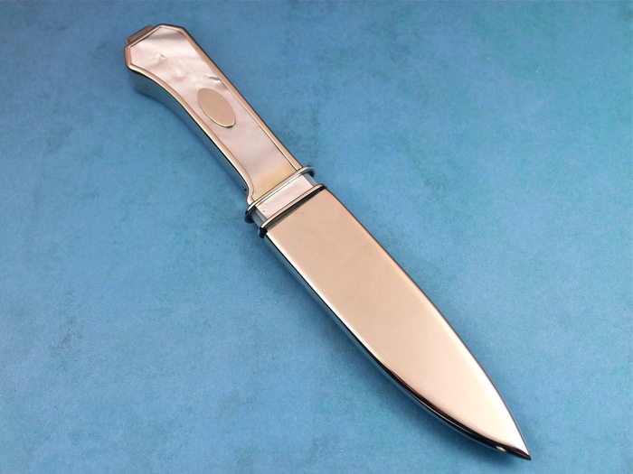 Custom Fixed Blade, N/A, ATS-34 Stainless Steel, Mother Of Pearl Wrapped w Nickel Silver Knife made by Jim Ence