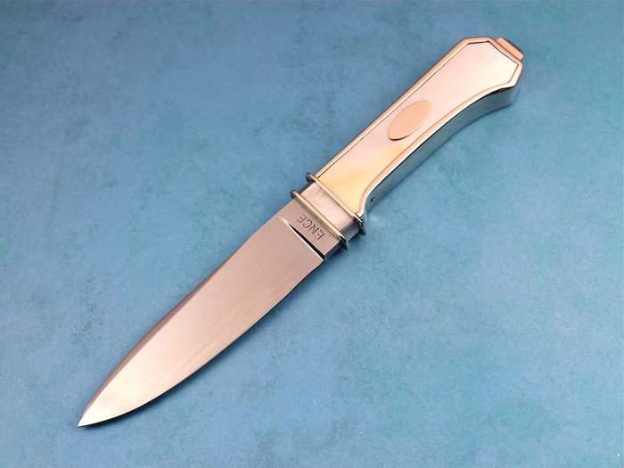 Custom Fixed Blade, N/A, ATS-34 Stainless Steel, Mother Of Pearl Wrapped w Nickel Silver Knife made by Jim Ence