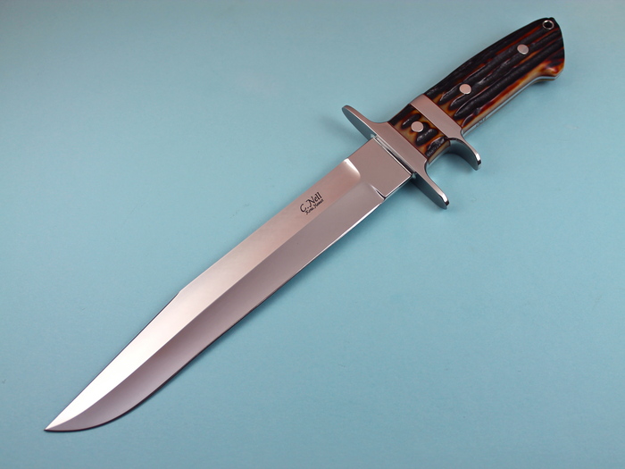 Custom Fixed Blade, N/A, ATS-34 Stainless Steel, Amber Stag Knife made by Chad Nell