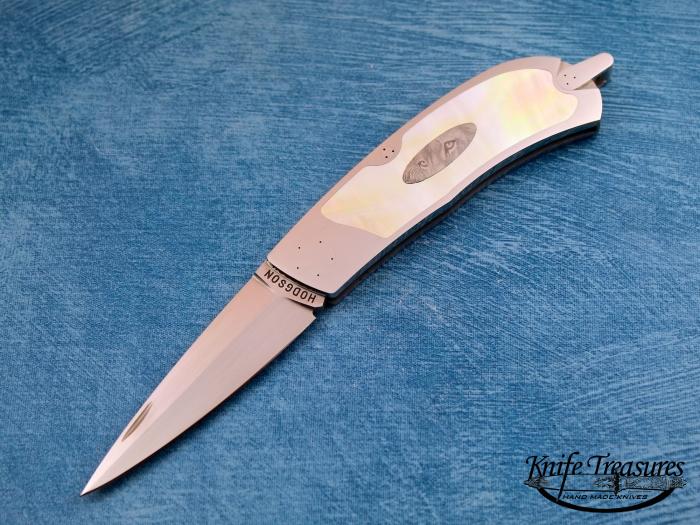 Custom Folding-Inter-Frame, Lock Back, ATS-34 Stainless Steel, Gold Lip Pearl Knife made by Richard Hodgson