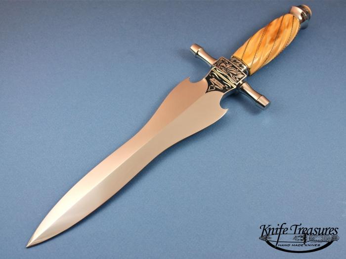 Custom Fixed Blade, N/A, ATS-34 Stainless Steel, Fluted Mammoth Ivory with Silver wire Knife made by Willie Rigney