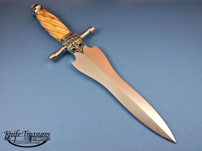 Custom Fixed Blade, N/A, ATS-34 Stainless Steel, Fluted Mammoth Ivory with Silver wire Knife made by Willie Rigney
