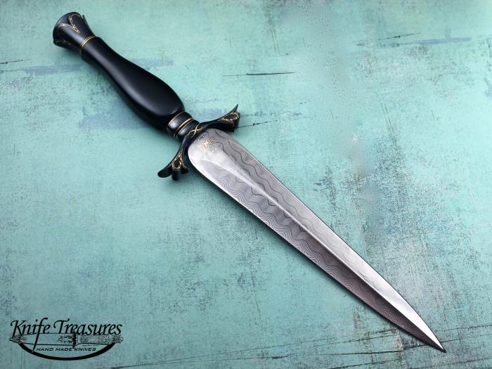 Custom Fixed Blade, N/A, Damascus Steel, Black Jade Knife made by Willie Rigney