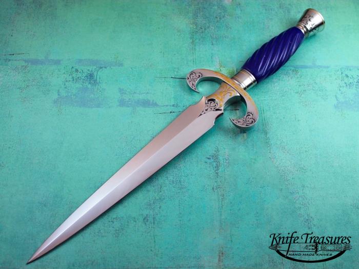 Custom Fixed Blade, N/A, ATS-34 Stainless Steel, Fluted Blue Lapis Knife made by Willie Rigney