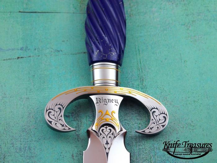 Custom Fixed Blade, N/A, ATS-34 Stainless Steel, Fluted Blue Lapis Knife made by Willie Rigney