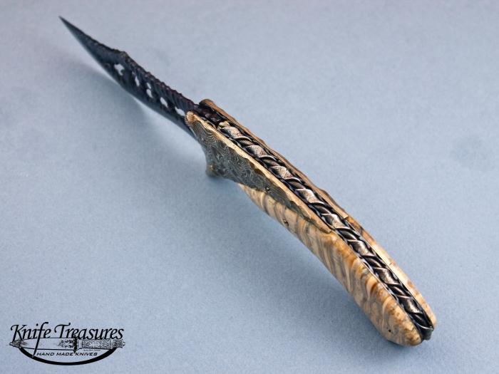 Custom Folding-Bolster, Liner Lock, Delbert Early Damascus, Fosslized Mammoth Tooth Knife made by Arthur Whale