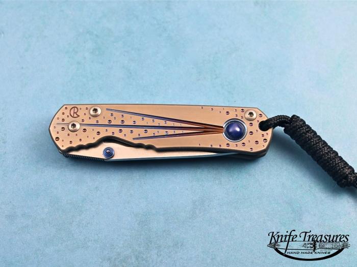 Custom Folding-Inter-Frame, Liner Lock, BG-42 Steel, Titanium w/six-Ray Star Garnet Inlay Knife made by Chris Reeve