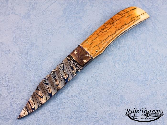Custom Fixed Blade, N/A, Nickel Damascus Steel, Fossilized Mammoth Knife made by Francesco Pachi