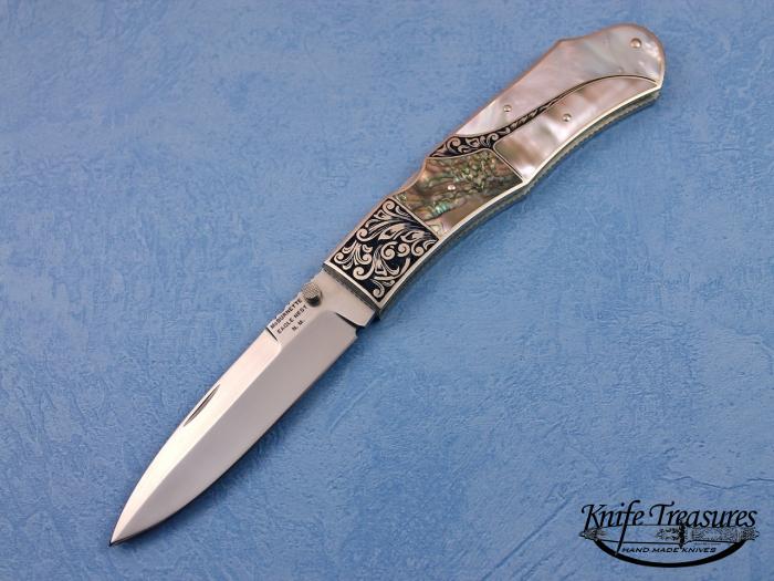 Custom Folding-Bolster, Mid-Lock, 154 CM, Mother Of Pearl & Abalone Knife made by Harvey McBurnette