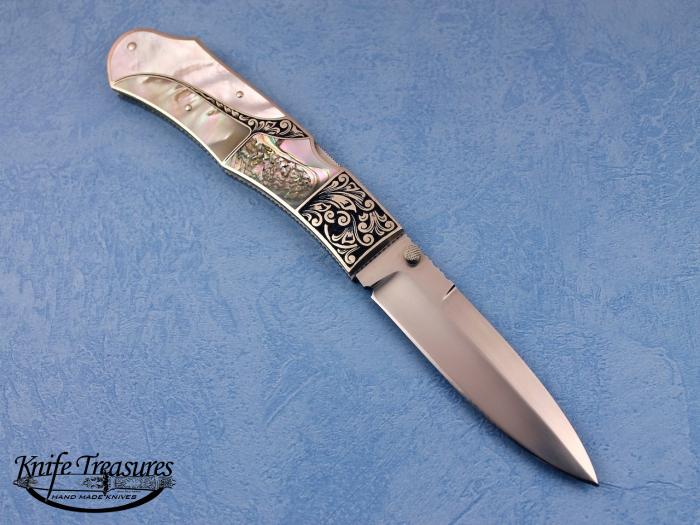 Custom Folding-Bolster, Mid-Lock, 154 CM, Mother Of Pearl & Abalone Knife made by Harvey McBurnette