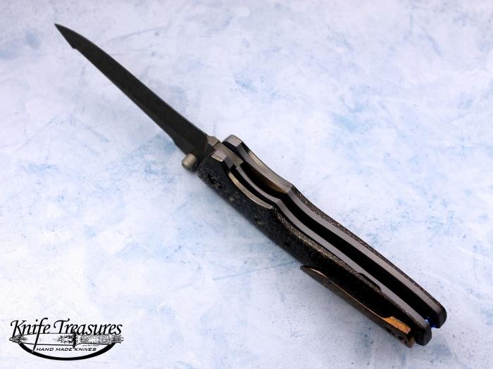 Custom Folding-Bolster, Liner Lock, Damscus Steel, Lighting Strike Carbon Fiber Knife made by Kirby  Lambert