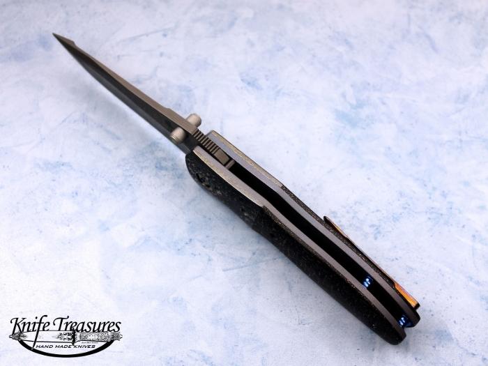 Custom Folding-Bolster, Liner Lock, Damscus Steel, Lighting Strike Carbon Fiber Knife made by Kirby  Lambert