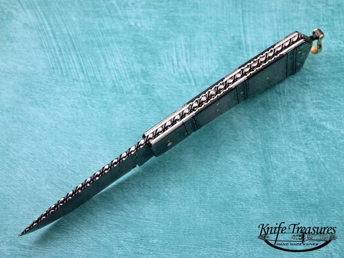 Custom Folding-Bolster, Tail Lock, Damascus Steel By Maker, Black Lip Pearl Knife made by Jim  Schmidt