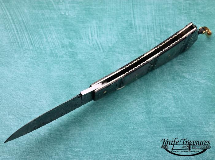 Custom Folding-Bolster, Tail Lock, Damascus Steel By Maker, Black Lip Pearl Knife made by Jim  Schmidt