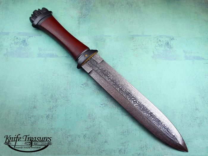 Custom Fixed Blade, N/A, Multi Bar Damascus Steel by Maker, Bloodwood Knife made by Don Fogg
