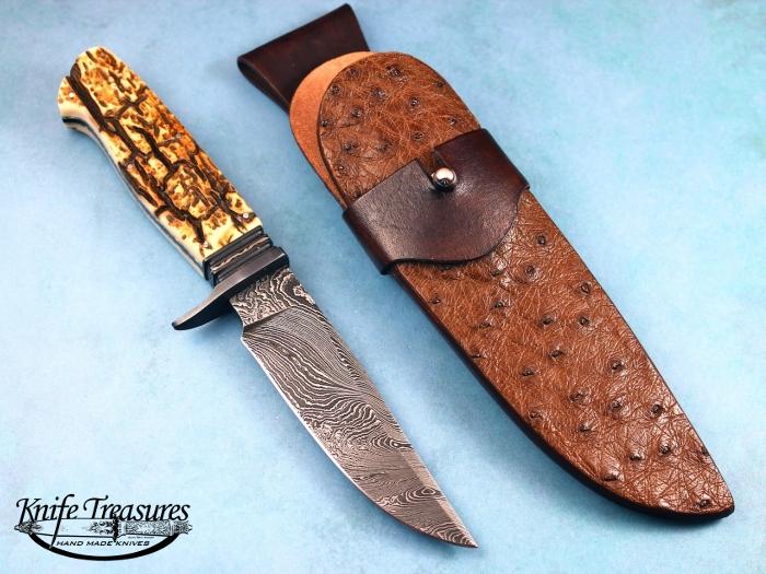 Custom Fixed Blade, N/A, Oleksander Bogdanovich Damascus, Bark Fossilized Mammoth Knife made by Todd Kopp