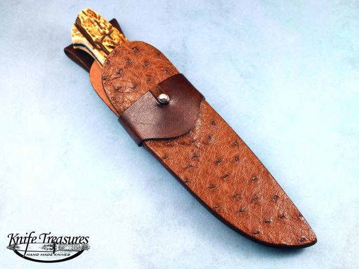 Custom Fixed Blade, N/A, Oleksander Bogdanovich Damascus, Bark Fossilized Mammoth Knife made by Todd Kopp