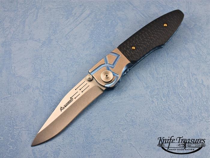 Custom Folding-Bolster, Liner Lock, Stone Wash ATS-34 Steel, Carbon Fiber Knife made by Allen Elishewitz