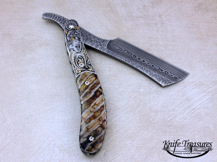 Custom Folding-Bolster, N/A, Stainless Damascus, Fossilized Mammoth Tooth Knife made by Sergio Consoli