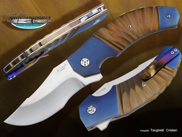 Custom Folding-Inter-Frame, Liner Lock, RWL-34, Annodized Titanium Knife made by Sergio Consoli