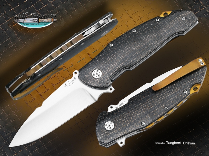 Custom Folding-Inter-Frame, Liner Lock, RWL-34, Lighting Strike Carbon Fiber Knife made by Sergio Consoli