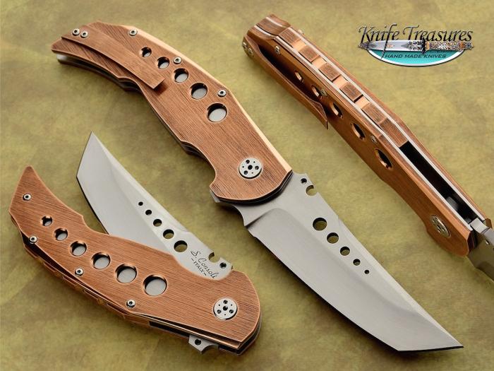 Custom Folding-Inter-Frame, Liner Lock, RWL-34 Steel, Bronze Knife made by Sergio Consoli