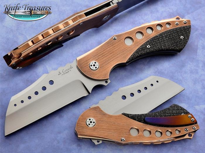Custom Folding-Inter-Frame, Liner Lock, RWL-34 Steel, Lighting Strike Carbon Fiber Knife made by Sergio Consoli