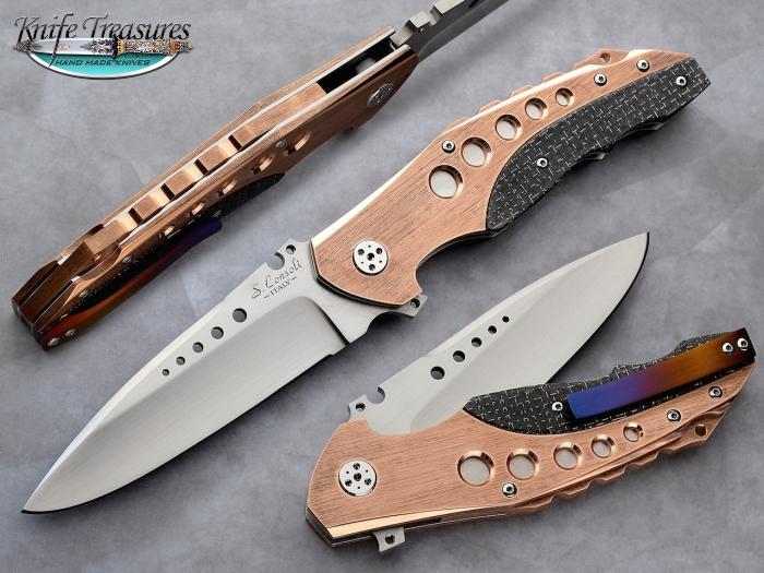 Custom Folding-Inter-Frame, Liner Lock, RWL-34 Steel, Lighting Strike Carbon Fiber Knife made by Sergio Consoli