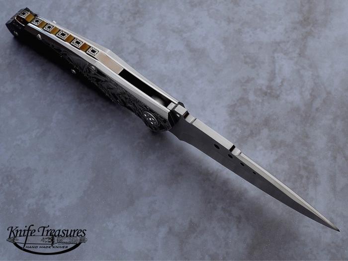 Custom Folding-Bolster, Liner Lock, RWL-34 Steel, Lighting Strike Carbon Fiber Knife made by Sergio Consoli