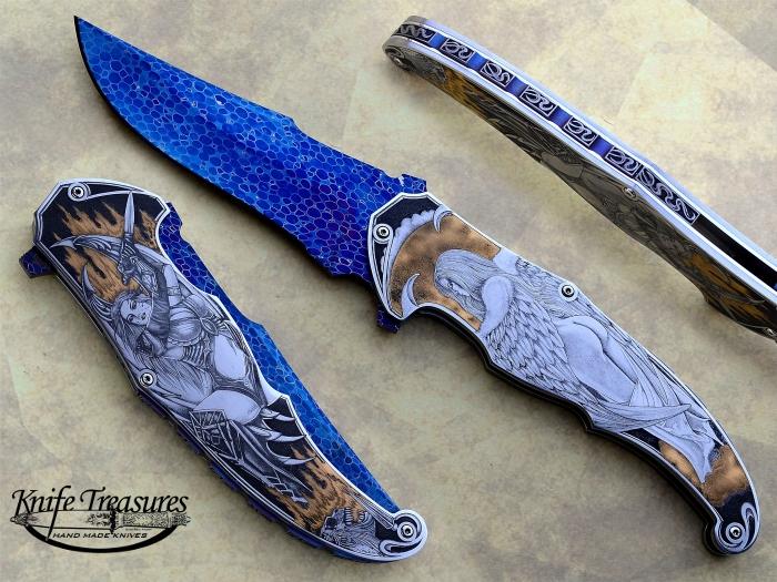 Custom Folding-Inter-Frame, Liner Lock, Dragon Skin Damascus by Bertie Rietveld, 416 Stainless Steel Knife made by Sergio Consoli
