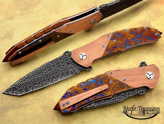 Custom Folding-Bolster, Liner Lock, Spirograph Damascus, Timascus Knife made by Sergio Consoli