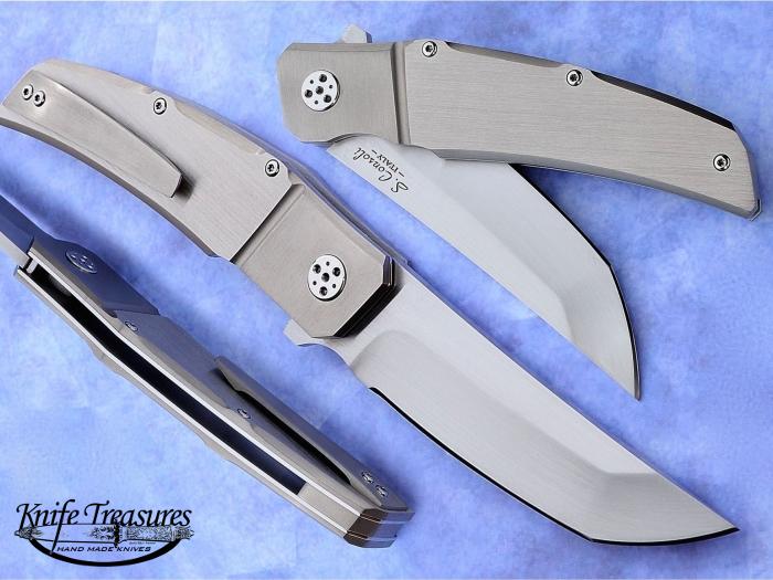 Custom Folding-Bolster, Liner Lock, RWL-34 Steel, Titanium Knife made by Sergio Consoli