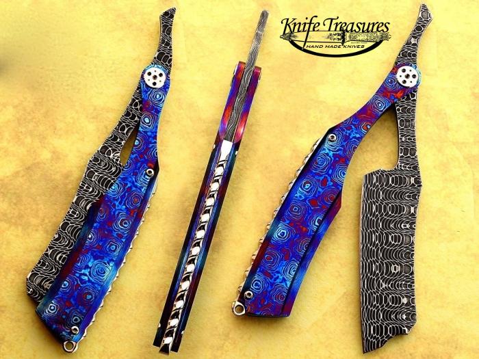 Custom Folding-Bolster, N/A, Spirograph Stainless Damascus, Timascus Knife made by Sergio Consoli
