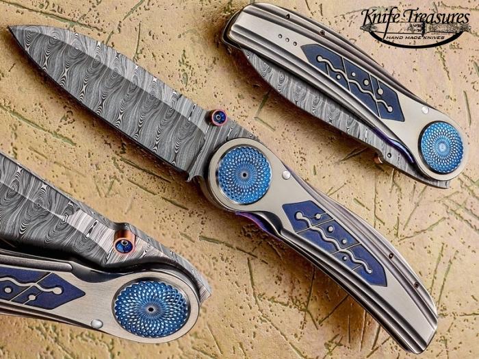 Custom Fixed Blade, N/A, Damasteel, Anodized Titanium Knife made by Michael Walker