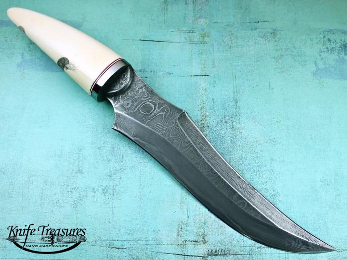 Custom Fixed Blade, N/A, Damascus Steel, Antique Ivory Knife made by Kit Carson