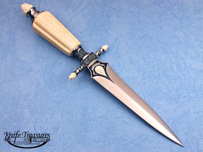 Custom Fixed Blade, N/A, ATS-34 Stainless Steel, Carved Fossilized Mammoth Knife made by Gary Blanchard