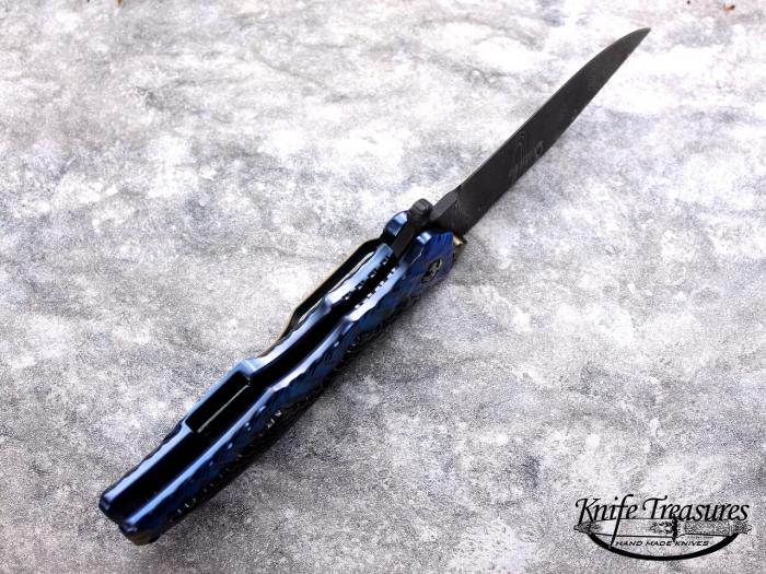 Custom Folding-Inter-Frame, Liner Lock, Chad Nichols Damascus Steel, Black Ctech Inlay Knife made by Darrel Ralph