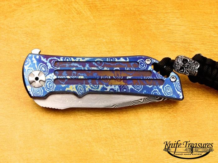 Custom Folding-Inter-Frame, Liner Lock,  Chad Nichols Damascus Steel, Raindrop Mokuti Knife made by Darrel Ralph