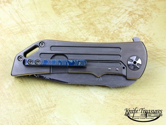 Custom Folding-Inter-Frame, Liner Lock, Chad Nichols Stainless Damascus	, Raindrop Mokuti Knife made by Darrel Ralph