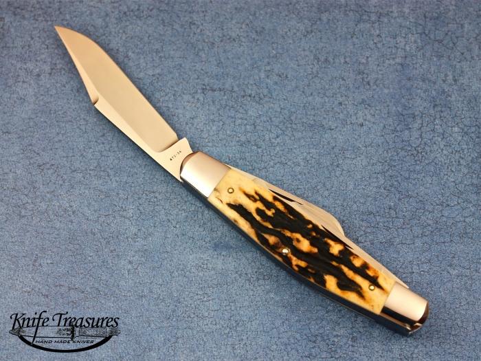 Custom Folding-Bolster, Slip Joint, ATS-34 Stainless Steel, Stag Knife made by Tony Bose