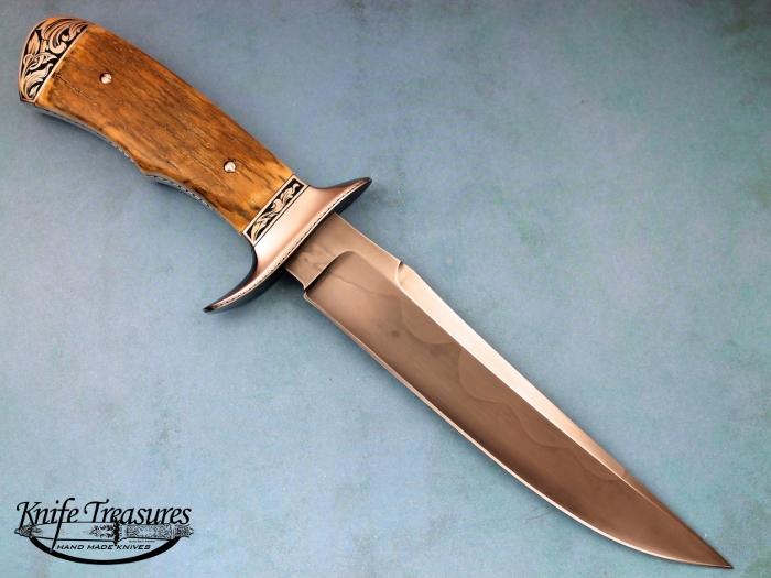 Custom Fixed Blade, N/A, Forged W-2 High Carbon, Fossilized Mammoth Knife made by Bruce Bump