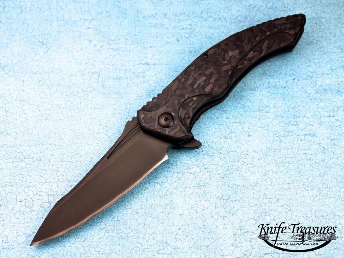 Custom Folding-Inter-Frame, Liner Lock, D2 Steel w Black Cerakote Finish, Milled Shred Carbon Fiber  Knife made by Jason Brous