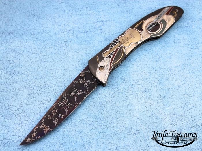 Custom Folding-Inter-Frame, Liner Lock, Joe Olsen Mosaic Damascus , 416 Stainless Steel Knife made by Joe Olson