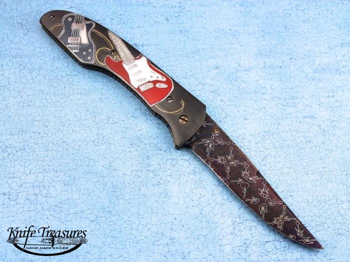 Custom Folding-Inter-Frame, Liner Lock, Joe Olsen Mosaic Damascus , 416 Stainless Steel Knife made by Joe Olson