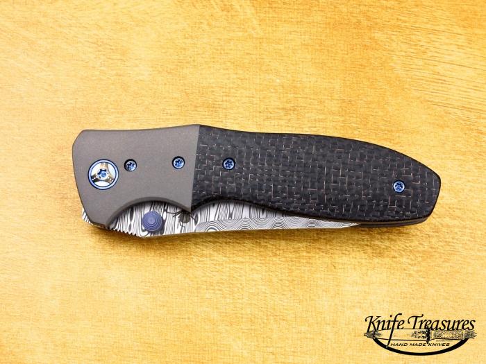 Custom Folding-Bolster, Liner Lock, Damasteel Damascus, Lighting Strike Carbon Fiber Knife made by Kirby  Lambert
