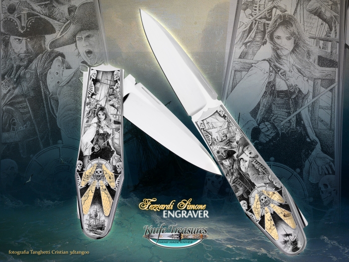 Custom Folding-Inter-Frame, Lock Back, ATS-34 Stainless Steel, 18 Karat Gold Inlays Knife made by Alexis Lecocq