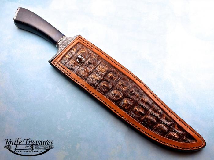 Custom Fixed Blade, N/A, Damascus By Maker, Wood Knife made by Logan Pearce