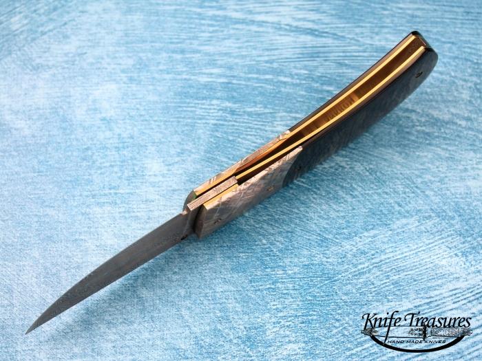 Custom Folding-Bolster, Liner Lock, Damascus Steel, Buffalo Horn Knife made by Bill Ankrom